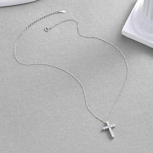 Cross Necklaces for Women 925 Sterling Silver 18K Gold Plated Cubic Zirconia Cross Pendant Necklace Simple Jesus Cross Necklace Cute Simulated Diamond Jewelry Religious Minimalist Gift thumbnail 4