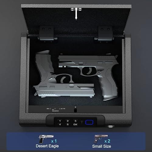 Biometric Gun Safe for Pistols 3-Ways unlock Fingerprint Digital PIN Key Unlock Handgun Safe with Sound, Lock box for Cloakroom living room Bedroom Nightstand and Car BILLCONCH thumbnail 6
