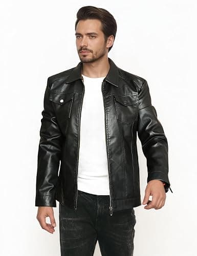 Mens Leather Jacket Motorcycle Black Biker Jackets Vintage Faux Leather Outwear Casual Lightweight thumbnail 5