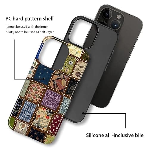 MQJCYB Case for iPhone 15 Pro Max, Hybrid Heavy Duty 2 in 1 Full Body Rugged Shockproof Protection Glossy Case for iPhone 15 Pro Max - Checked Fabric Pattern Collage thumbnail 3