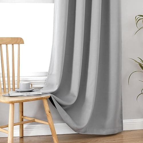 ChrisDowa 100% Blackout Curtains for Bedroom with Black Liner, 2 Thick Layers Total Blackout Thermal Insulated Grommet Window Curtains 63 Inch Length 2 Panels Set (Light Grey, 42 x 63 Inch) thumbnail 7