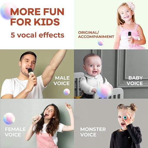 YLL Mini Karaoke Machine with 2 Wireless Microphones for Kids Adults, Portable Bluetooth Speaker Gift for Girls Toys 4, 5, 6, 7, 8, 10, 12+ Years Old Teens Birthday(Beige) thumbnail 4
