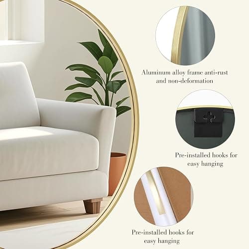DUMOS Gold Circle Mirror for Wall 24.02 inch, Bathroom Round Mirror for Over Sink, Bathroom, Entryway, Bedroom, Vanity thumbnail 3