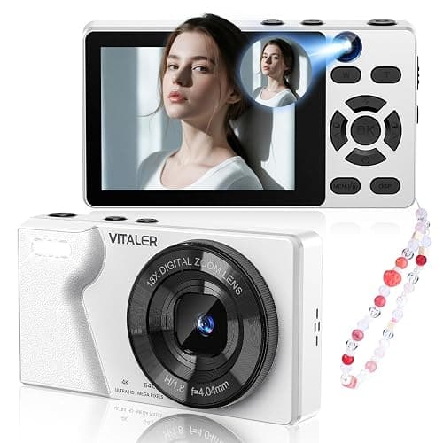 4K Digital Camera with Front Rear Lens, Autofocus 64MP,NO Card, Metal Shell | Built-in 2000mAh Battery, Non-Slip Handle, Flash, 2.8" Screen, 18X Zoom for Beginner Teens Adult,Party & Travel, White - Image 1