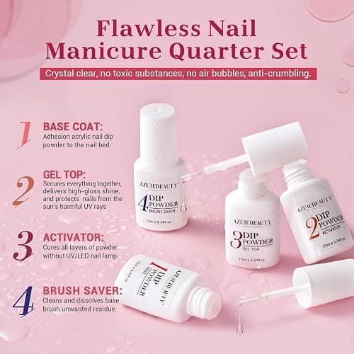 AZUREBEAUTY 31 Pcs Dip Powder Nail Kit Starter 20 Colors Clear Nude Pink Brown Glitter All Season Acrylic Dipping Powder Liquid Set with Top/Base Coat Activator for French Nail Art DIY Salon Gift thumbnail 8