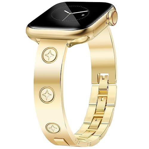 MOINSPIRE Gold Watch Bands for Women Compatible Apple Watch 40mm 41mm 38mm 42mm 46mm 44mm 45mm 49mm, Adjustable Dressy Metal Jewelry Bracelet Strap for iWatch Series 10 9 8 7 6 5 4 3 2 1 SE Ultra - A1 Gold - 41/40/38/42mm(Series 10)