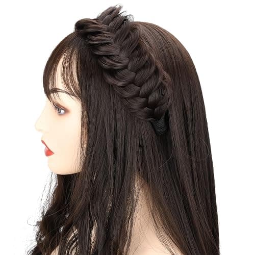 DIGUAN Wide Messy Braided Headband With Teeth Synthetic Hair Plaited Headband High Elasticity Braids Chunky Fishtail Braided Hair Band Hairpiece for Girls Women Beauty Accessory (Claybank) thumbnail 6