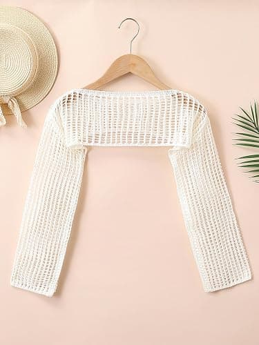 Floerns Girls Color Block Long Sleeve Drop Shoulder Crochet Crop Top Sweaters thumbnail 2