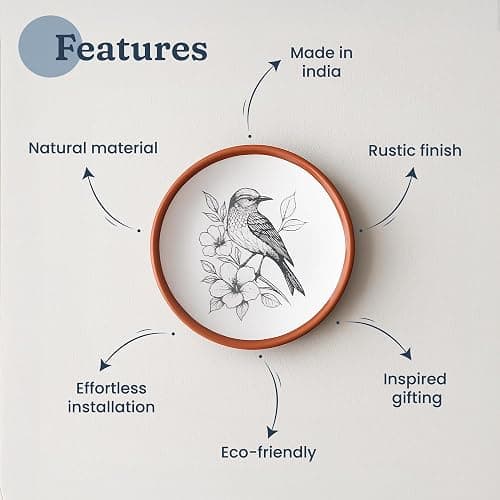 FINE LIVING 8 Inch Hummingbird Wall Art Terracotta Plates Set of 2, Ceramic Wall Hanging Clay Decorative Plates for Boho Decor, Aesthetic Rustic Farmhouse Decor for Living Room, Kitchen & Bedroom thumbnail 5