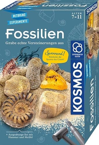 KOSMOS 657918 - Kit de excavación de fósiles para excavar auténticos petrificaciones y ámbar, con Martillo y cincel, Kit de experimentación para niños a Partir de 7 años - Image 1