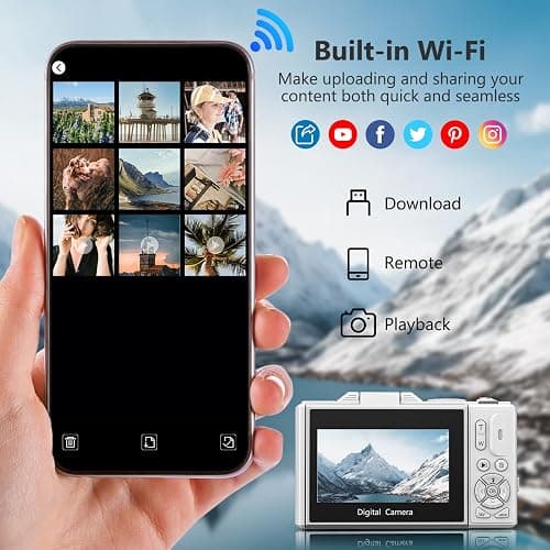 VJIANGER 4K Digital Camera, Vlogging Camera with 180° Flip Screen | 64MP photos, 18X zoom, point-and-shoot for photography, YouTube, travel and beginners, WiFi sharing thumbnail 3