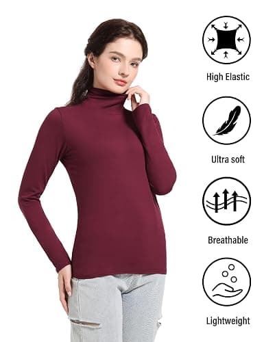 Dalavch 4 Pack Women’s Turtle Neck Long Sleeve Shirts Fall Fashion Turtleneck Baselayer Undershirts Tops Underscrub thumbnail 3
