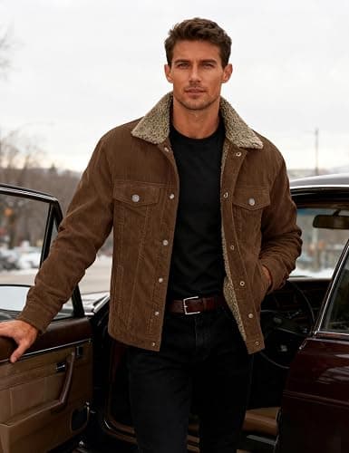 MAGCOMSEN Men's Corduroy Jacket Winter Sherpa Lined Warm Thick Trucker Cargo Coat with 5 Pockets thumbnail 2