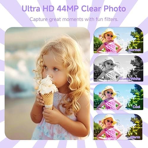 Digital Camera for Teens, FHD 4K 44MP Digital Camera Purple with 64GB SD Card 16X Digital Zoom, Cameras for Photography Compact Point and Shoot Camera for Teen Boys Girls Kids Camera Digital Purple thumbnail 4