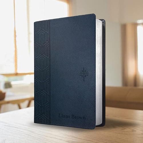 Personalized NLT Bible Faux Leather New Living Translation Bible Small Print Size with Geometric Design | Custom with Name | Gift for Religious Celebrations | Blue thumbnail 2