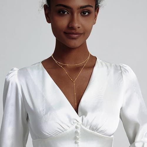 LULII Gold Necklace for Women Trendy Lariat Y Necklace Dainty 14k Gold Plated/Silver Long Necklaces for Women Layered Beaded Drop Necklaces Simple Y-Shaped Chain Jewelry Gifts thumbnail 4