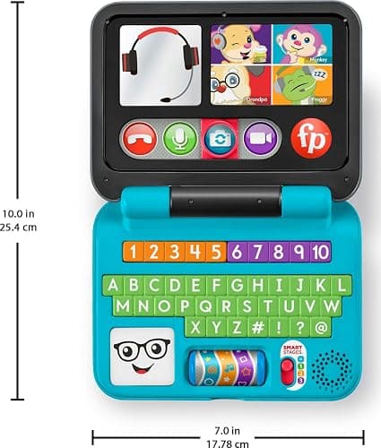 Fisher-Price Baby & Toddler Toy Laugh & Learn Let’s Connect Laptop Pretend Computer with Smart Stages for Infants Ages 6+ Months​ - English Edition thumbnail 5