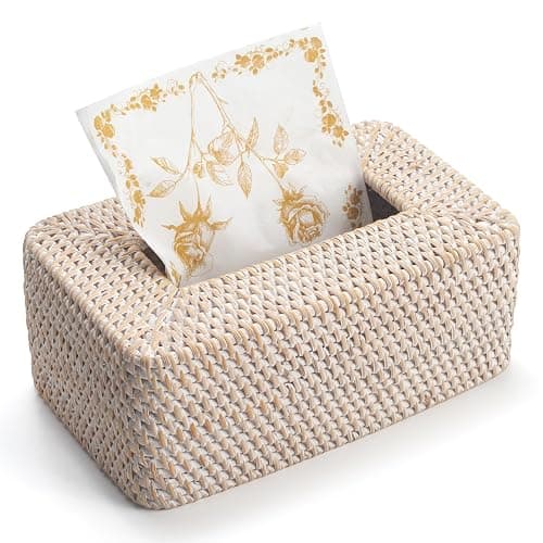 Rattan Tissue Box Cover Natural Woven Facial Napkin Holder Rectangular 10 x 6.1 x 4.1 Inch (White) thumbnail 3