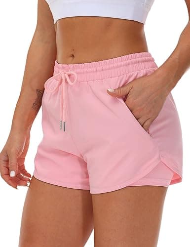 Mancreda Women's Running Shorts with Liner 3 Zipper Pockets Elastic Workout Athletic Gym Yoga Shorts thumbnail 2
