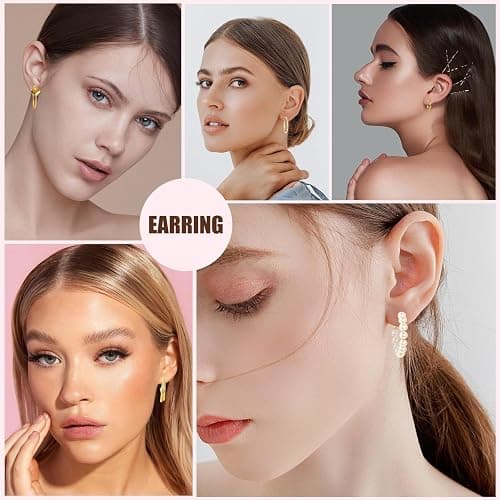 QYCX 36Pairs Women Earrings Gold Hoop Earrings Fashion Hypoallergenic Chunky Twisted Pearl Stud Earrings Hoop Earrings Geometric Earrings Gold Stud Earrings Fashion Big Geometric Earrings, Hanging Earring Statement Women Earrings Fashion Chunky Pearl Earrings Fashion Jewelry for Women Girls Summer Beach, Gold Hoop Earrings for Women Birthday Party Jewelry Gifts thumbnail 3
