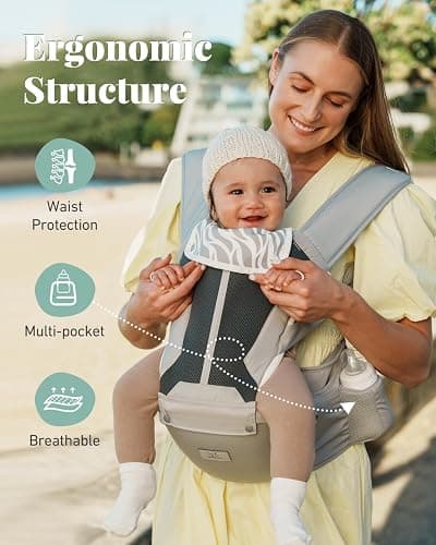 MOMTORY Safety-Certified 6-in-1 Baby Carrier Newborn to Toddler, Grey | Plus Size Friendly, 6 Carry Positions, Ergonomic Hip Support, Cozy and Breathable, Baby Carrier with Hipseat for 7-50lbs thumbnail 3