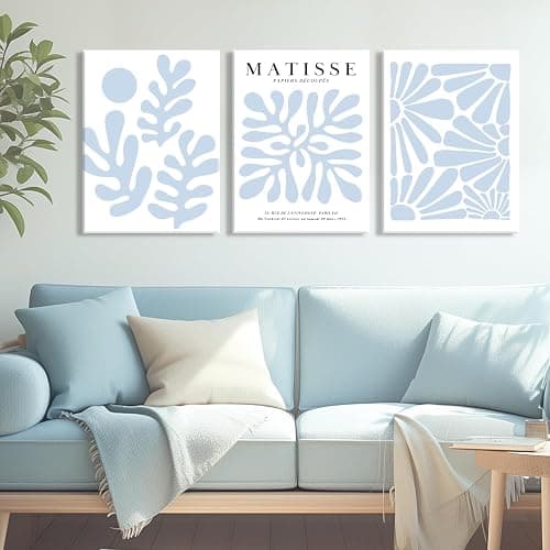 yulihaz Matisse Flower Wall Art Abstract Minimalist Light Blue Henri Matisse Canvas Posters Prints Aesthetic Pictures Wall Decor Gallery Home Decoration for Bedroom Living Room Framed 12x16 inch - canvas 12x16 inch - light blue thumbnail 5
