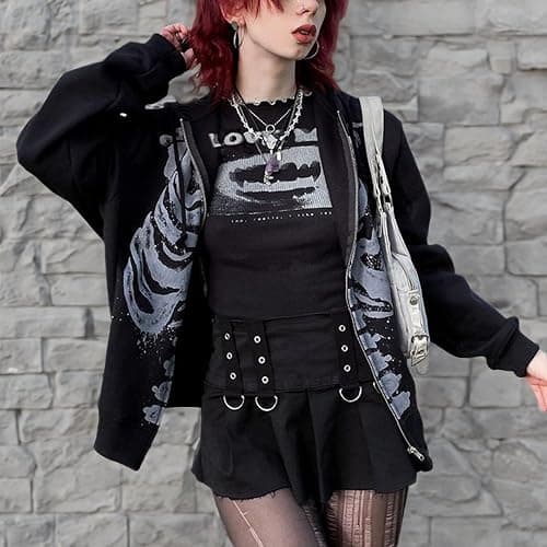 Yuemengxuan Womens Y2K Zipper Hoodie Long Sleeve Sweatshirt Harajuku Punk Grunge Tops Oversized Vintage Streetwear thumbnail 7