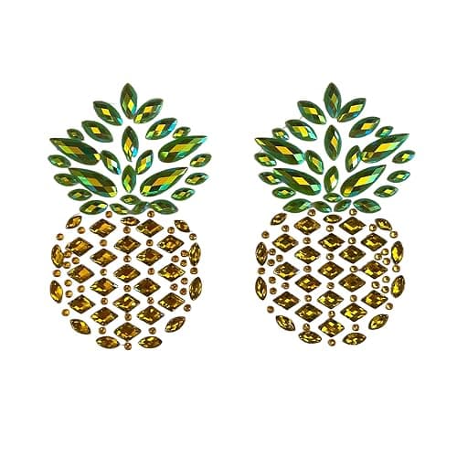 Sasswear Pineapple Jeweled Nipple Pasties, Pasties for Women, Crystal Rhinestone Nipple Cover Pasties for Festivals and Raves, Pasties for Swingers Gold - Image 1