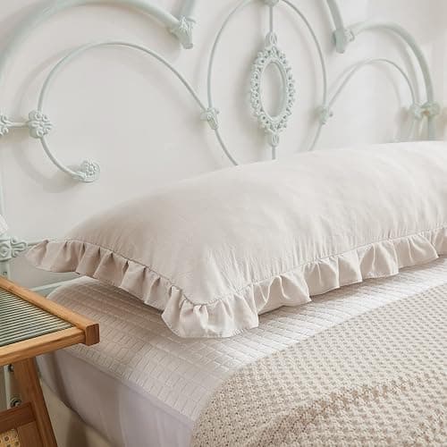 Beige Grey Body Pillow Cover 20x54inches Long Pillowcase Ruffled Pillowcases Shabby Chic Ruffled Fringe Decor Cute Body Ruffled Pillow Sham thumbnail 5