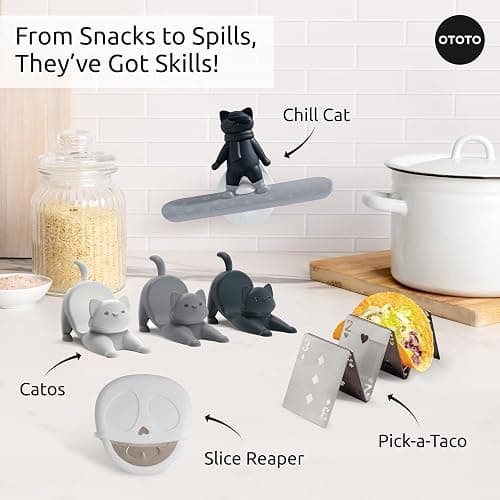 NEW - OTOTO Catos Taco Holder Set of 3 - Taco Shell Holder, Taco Stand, Taco Tray, Cute Kitchen Accessories, Weird Gifts, Cooking Gifts, Funny Gifts, Taco Stands for 3 Tacos, Fun Kitchen Gadgets thumbnail 7