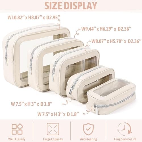 YOPCDJ 5PCS Diaper Bag Organizer Pouch Set, TSA Approved Toiletry Bag，Clear Waterproof TPU Makeup Bag Set Travel Organizer Bags for Women and Kids Christmas Gift thumbnail 3