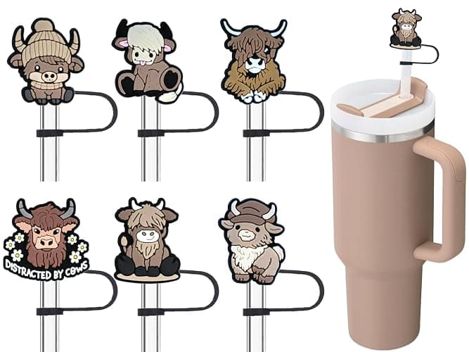Amreich Highland Cow Straw Topper for Stanley Cup - Cute Animal Straw Cover Cap for Almond Rose 30 40 oz Tumblers 10mm Stanley Accessories Gifts for Women Men - Image 1