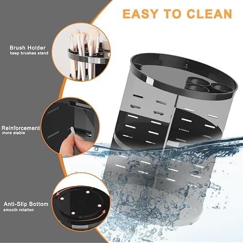 Rotating Makeup Organizer, DIY 8 Adjustable Layers Spinning Skincare Storage, Cosmetic Display Case with Brush Holder and Perfume Tray, Multi-Function Vanity Bathroom Countertop Organizer Black thumbnail 6