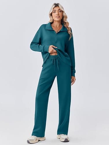PINSPARK 2 Piece Sets for Women 1/2 Zip Sweatsuit Loose Fit Sweatshirt Straight Leg Pants 2025 Matching Outfit Fall Tracksuit thumbnail 3