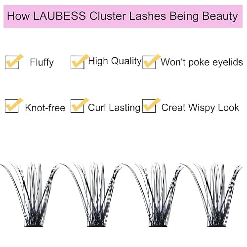 LAUBESS Long Individual D Curl Cluster Lashes Extensions Mixed Tray, DIY Eyelash Faux Mink, Choose Sold by LAUBESS Lashes, Black, 0.07, 0.10 (40D-0.07D-9-16MM), 240Pcs thumbnail 5
