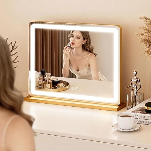 ROLOVE Vanity Mirror with Lights 23x18 Inch, Gold Lighted Makeup Mirror, 3 Color Modes, Smart Touch Dimming, Large Vanity Mirror for Desk, Bathroom, Wall thumbnail 7