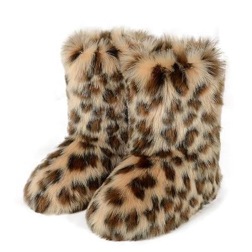Eosxrp Furry Faux Fur Boots Women's Winter Shoes Woman Fluffy Warm Snow Boots Mid-Calf Comfortable Outdoor Flat - Image 1