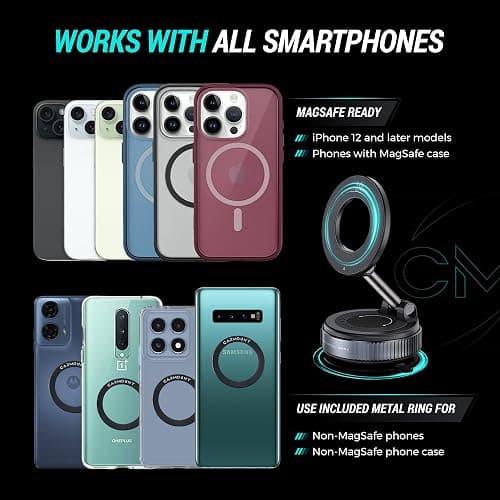 CARMOUNT Clutch-X One – Upgraded Vacuum Phone Mount Suction Cup Car Phone Holder for iPhone, Window Phone Mount, 360° Vacuum Magnetic Phone Holder for Car, Magnetic Phone Holder with Suction Cup thumbnail 9