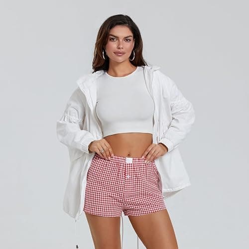 NUFIWI Women Y2k Pajamas Shorts Gingham Cute Pj Short Pants Plaid Lounge Shorts Sleep Bottoms Elastic Boxers Streetwear thumbnail 4