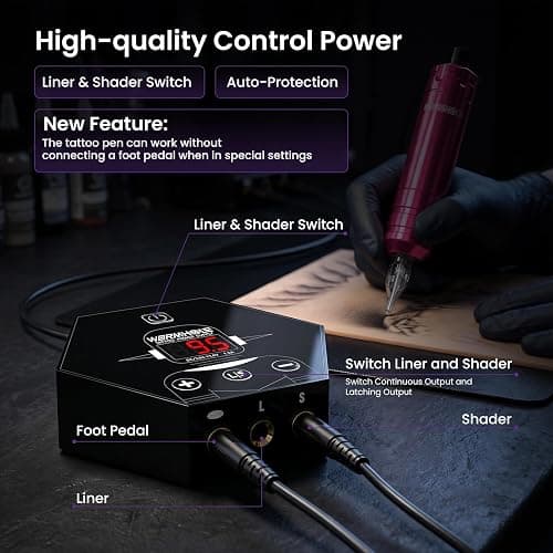 Wormhole Tattoo Kit for Beginners Complete Rotary Tattoo Machine Kit WTK104 | 11PCS Tattoo Ink, Dual Protection Uninterrupted Power Set, 10PCS Tattoo Needles, Aluminum Alloy Tattoo Pen, Practice Kit thumbnail 7