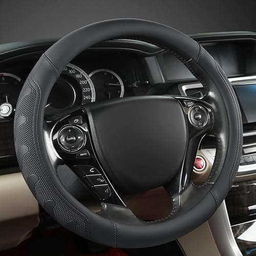 GIANT PANDA Microfiber Leather Steering Wheel Cover for Honda Accord,Civic,CR-V,HR-V,Pilot(Black-Standard Size) - Image 1
