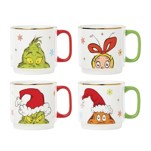 Lenox 898097 Merry Grinchmas Stackable Mugs, Service For 4, Assorted, Christmas, Drinkware Set, Holiday Glasses - Image 1