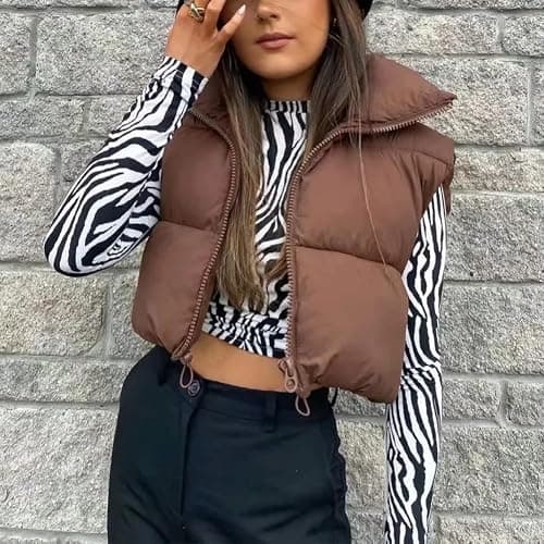 KEOMUD Women's Winter Crop Vest Lightweight Sleeveless Warm Outerwear Puffer Vest Padded Gilet thumbnail 3