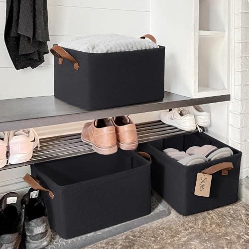Goodpick Large Fabric Storage Baskets for Shelves, Storage Bins for Organizing, Cloth Baskets for Organizing, Black Storage Basket , 16.75" L x 11" W x 9.75" H, 2-Pack thumbnail 7