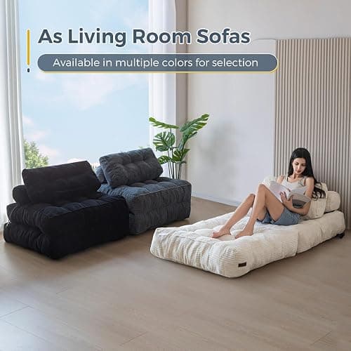 MAXYOYO Folding Sofa Bed, Convertible Chair Bed with Pillow | Foldable Couch with Back Support, Portable Fold Out Chair Comfy Floor Sofa for Living Room Bedroom, Dark Grey, Single thumbnail 7