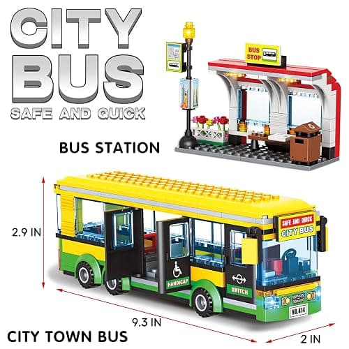 City Town Bus Station Building Block Set - 386 Pieces, Educational Learning Creative STEM Bus Toy, Ideal Gift for Kids, Boys, and Girls Ages 6 and Up thumbnail 3