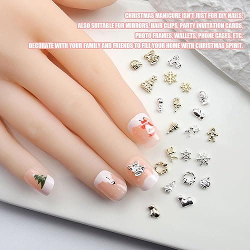 3D Christmas Nail Charms, 60 Pcs Snowflake Christmas Tree Wreaths Bell Elk Santa Christmas Nail Art Charms Gems Gold Silver Metal Nail Studs Nail Jewels for Xmax Holiday DIY Craft Design thumbnail 4