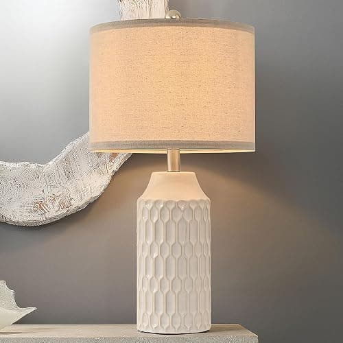 22IN Modern Ceramic Table Lamp Set of 2 White Lamps for Living Room Tall Bedroom Lamp Set Bedside Nightstand Lamps Set of Two Farmhouse Rustic Side Table Lamps for End Table Beige Desk Lamps thumbnail 3