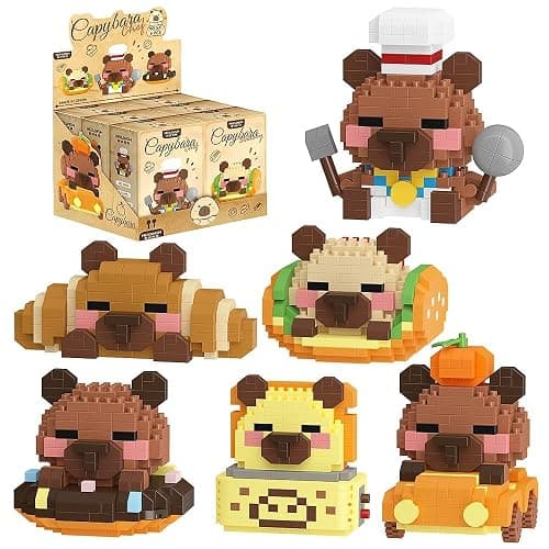 TIM CHESS 6 Set Cute Capybara Building Blocks Set, Mini Bakery Figurine Toy | Micro Brick Bakery Bread Model Kits Party Favors Stocking Stuffers Desk Decor - Image 1