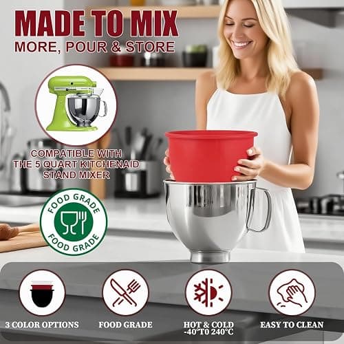 GuanQiao Silicone Bowl Liners for 5 Qt KitchenAid Mixers, 3 Liners with Lid thumbnail 5
